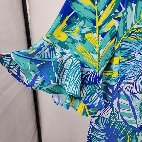 Pappagallo Women's Small Tropical Leaf Print Dress Flutter Sleeve Stretch New - Picture 4 of 7